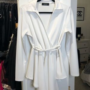Akira, white, flowy long sleeve shirt with waist string